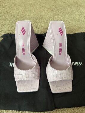 The Attico Pale Lilac Croc-Embossed Leather Mule